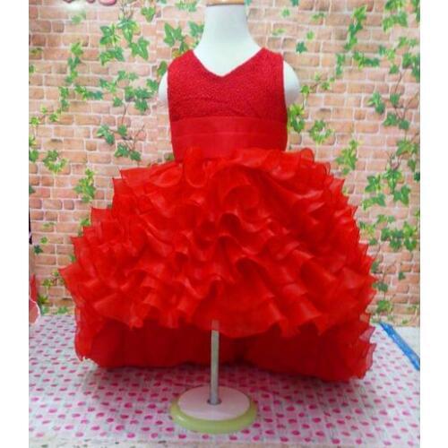 Red girl dress for wedding party new style flowers princess girls dresses children clothing summer girl Dovetail dresses 3-10Y