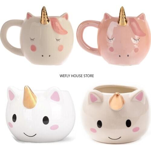 New Unicorn Mug 300mL Rainbow Horse Unicorn Mugs Cup Cuteness 3D Unicorn Ceramic Coffee Mug Gold/Copper Stereo Cute Unicorn Cups