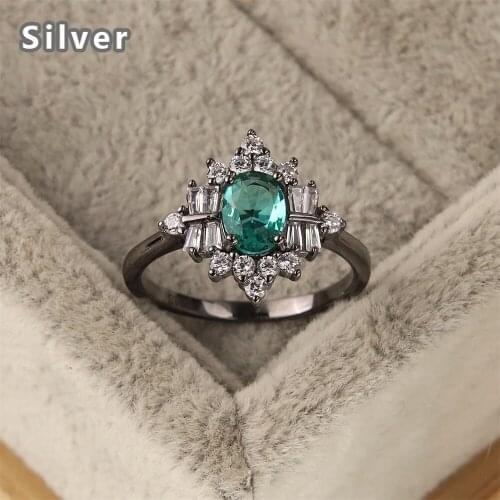 Best-selling Europe and the United States fashion 925 sterling silver ring Snow White zircon blackish green crystal jewelry gift