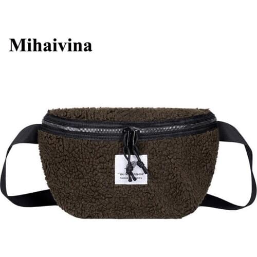 Mihaivina Women Fur Crossbody Bags For Women Fanny Pack Waist Bag Casual Winter Plush Chest Bags Girls Shoulder Belt Bag Wallet
