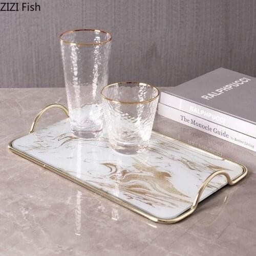 Metal Glass Storage Tray Hotel Restaurant Tea Set Storage Tray Service Tray Luxury Home Jewelry Cosmetics Tableware Storage Tool