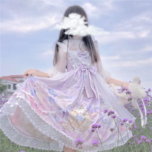 Japanese Style Lolita Summer Kawaii Soft Girl Sleeveless Jsk Strap Dress Sweet Bear Printing Carnival Party Lolita Dress Women