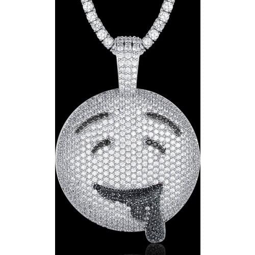 100% Micro Zircon Hip Hop 3D Smile Face Pendant Necklace For Men Jewelry Gift Custom Accept Bling Bling Zircon Tennis Chain