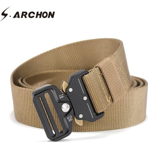 S.ARCHON Military Equipment Knock Off Army Belt Mens Heavy Duty US Soldier Combat Tactical Belts Survival Emergency Waist Starp