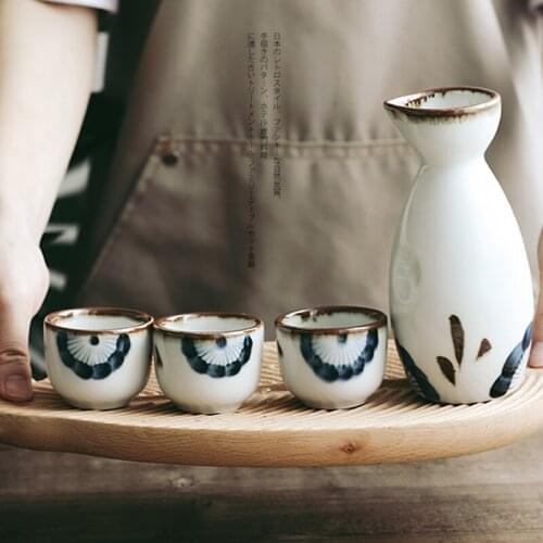 Platycodon grandiflorum Japanese style small hand-painted sake set household restaurant hip flask wine glass white wine rice win