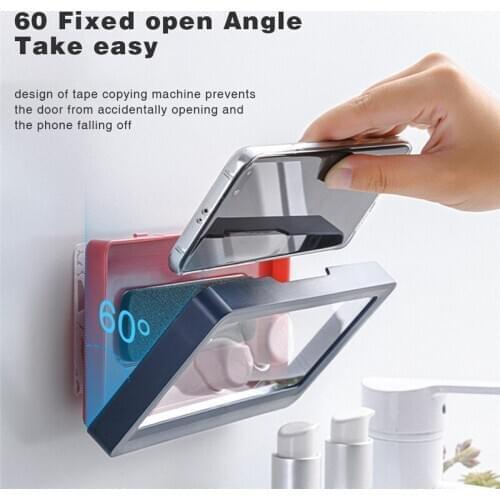 Wall Mount Bathroom Phone Storage Box High Permeability PET Anti-fog Film 60° Fixed Opening Angle Tool