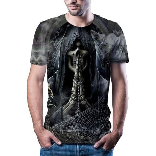 New T-shirt mens high-quality mens T-shirt short-sleeved skull 3D printed mens T-shirt fashion handsome T-shirt