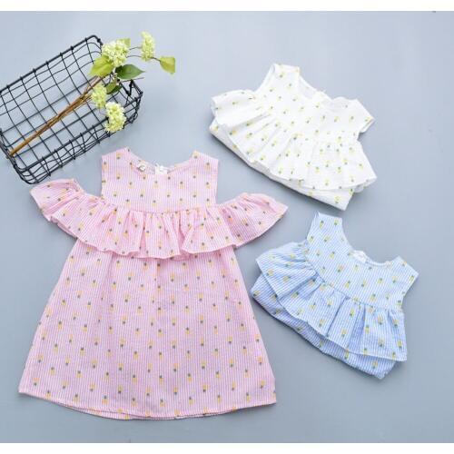 Fashion New girl Summer Dress Pinapple cotton shoulderless princess dresses girls kids sweet clothing