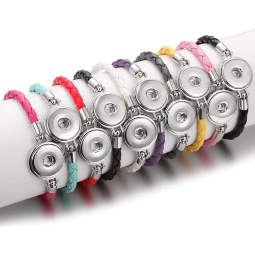 New Braided Leather Snap Bracelet Magnet Bangle Fit DIY 18mm Snap Button Jewelry Bracelets Handmade Leather Bracelets