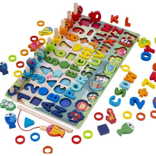 Montessori Educational Wooden Toys For Kids Board Math Fishing Count Numbers Digital Shape Match Early Education Child Gift Toy