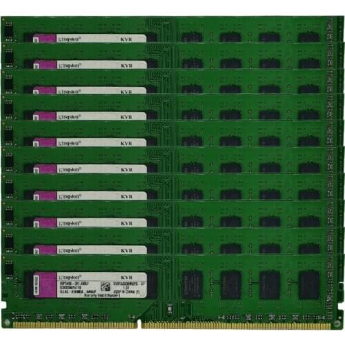 10pcs Kingston Pc3-10600u desktop DIMM memory, 2gb ddr3, 1333mhz, 240 pins, 1.5v, non-ECC
