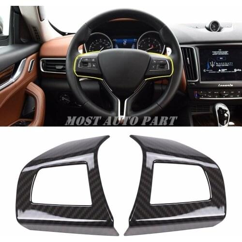 ABS Plastic Carbon Fiber Look Interior Steering Wheel Button Frame Cover Trim For Maserati Levante Ghibli Quattroporte 2pcs