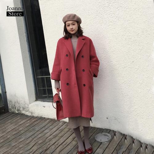 Elegant office winter coat women single breasted wool coats khaki red korean coat plus size vintage fall outwear office clothes