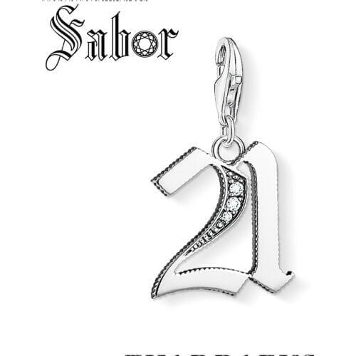 Silver plated Lucky Number 21 Pendant Charm Fashion Jewelry Gift For Women Men Fit Bracelet Necklace DIY Jewelry thomas