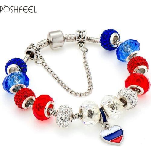 Poshfeel Russian National Flag Charm Bracelets For Women Diy Crystal Beads Bracelets Fashion Jewelry Mbr170242