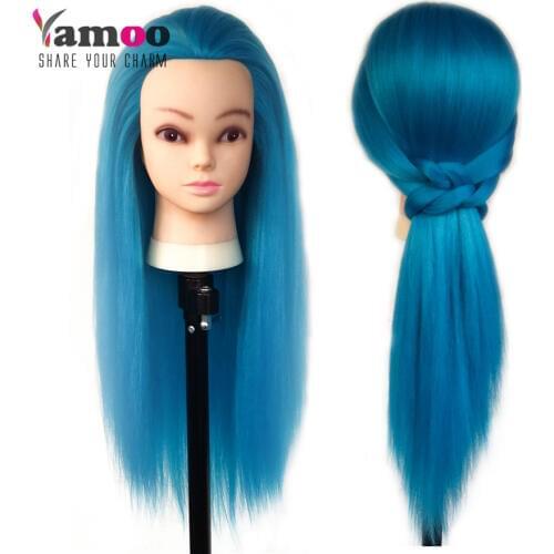 Professional65cm blue color Fiber wonderful Hair Female Mannequin Hairdressing Styling Training Head high quality Mannequin Head