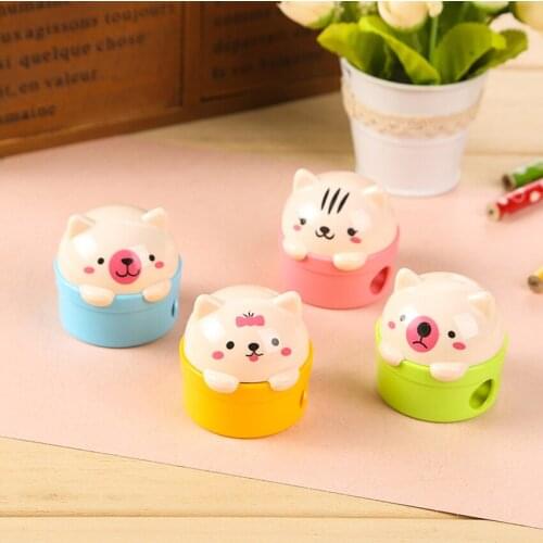 Kawaii Cartoon Pencil Sharpener 2 Holes Manual Student Pencil Sharpener with Cover for Colored Pencil Gift School Supply