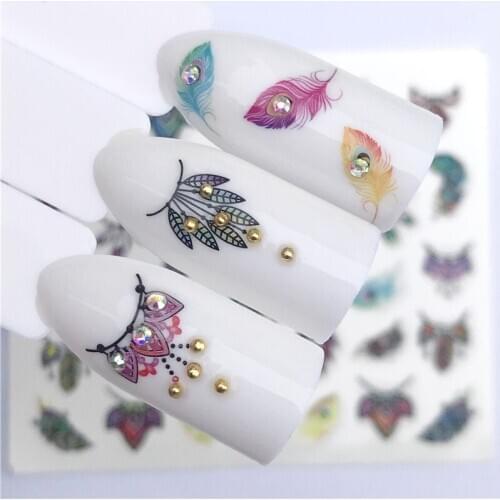 Fashion Stickers for Nails DIY Colorful Feather Water Sliders Manicure Decor Watercolor Nail Decal Stickers Accessoires