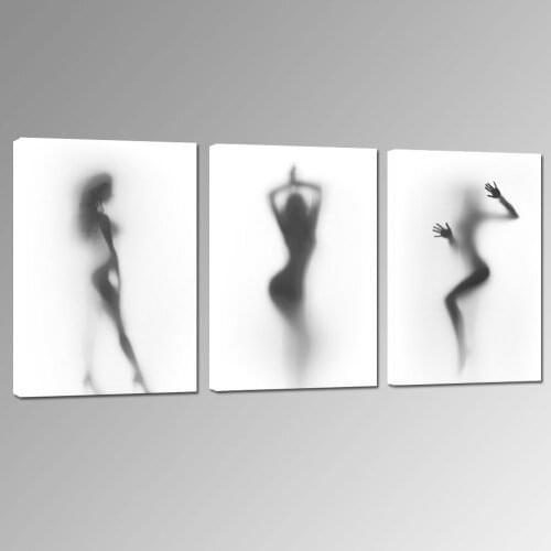 Triptych HD Wall Posters and Print Nude Naked Girl In The Shower Hazy Shadow Canvas Wall Painting for Bed Room Decor, No Frame