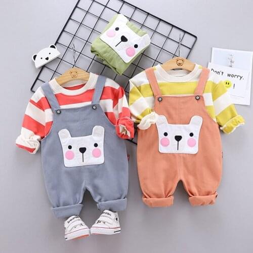 Spring Autumn Children Baby Girls Boys Clothing Sets Stripe T Shirt overalls Pants 2pcs Infant Clothes Suit Toddler Costume set