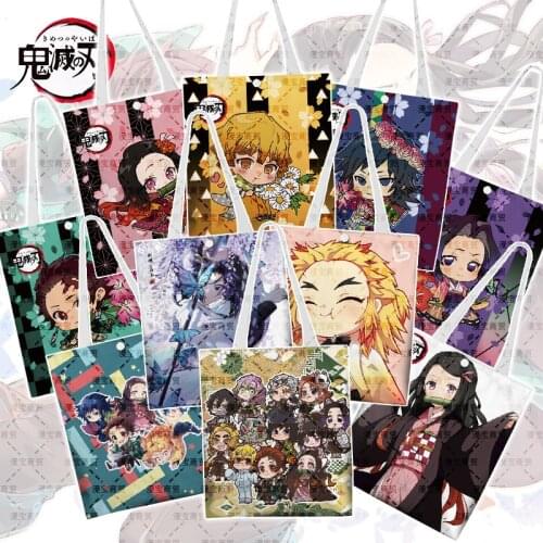 Demon Slayer Anime Large Capacity Canvas Shopping Bag Kimetsu No Yaiba Animation Canvas Casual Shoulder Bag Handbag