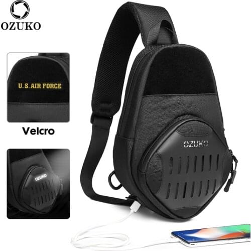 OZUKO High Capacity Men Shoulder Bag Tactical Chest Bags Fashion Outdoor Messenger Pack USB Charging Waterproof Male Crossbody