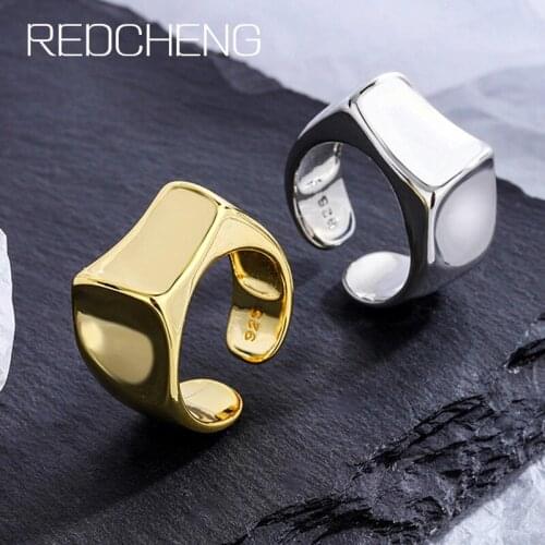 REDCHENG 925 Sterling Silver Concave Convex Surface Rings for Women Trendy Design Irregular Pattern Engagement Jewelry Gifts