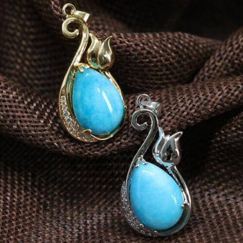High grade drop pendant inlay hollow blue stone chalcedony jades teardrop fashion diy accessories jewelry 18*32mm B1854