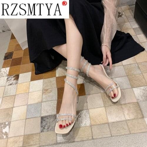 Women Square Heel Sandals Ladies High Heels Pumps Buckle Strap Snake Women Pumps Crystal Gladiator Shoes Zapatos De Mujer