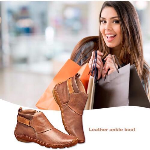 Women PU Leather Ankle Boots Women Autumn Winter Warm Bare Boots Vintage Women Punk Flat Boots Ladies Shoes Large Size