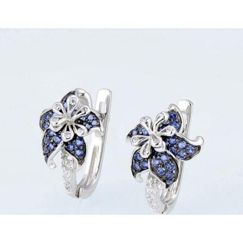 2020 Luxury Designer Blue Zircon Flower Hook Earring For Women Trendy Silver Plated Statement Female Jewelry Birthstone Gifts
