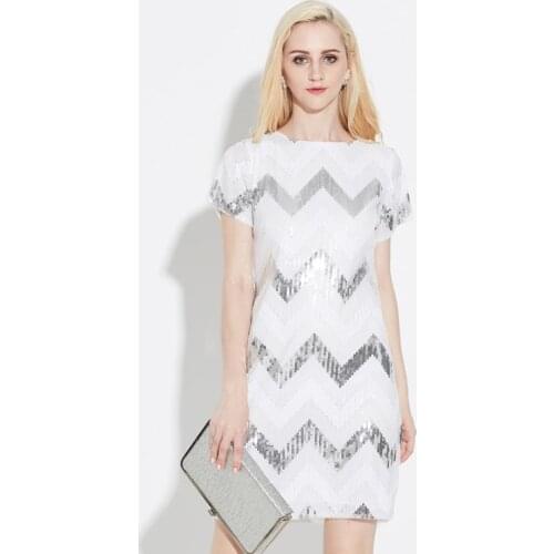 Vintage 1920s Inspired Great Gatsby Flapper Dress O-Neck Short Sleeve Geometric Sequin Party Dress Retro Women Shift Dress