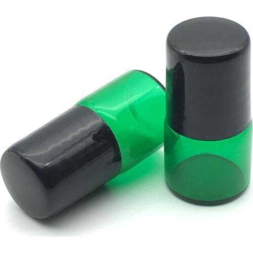1pcs Empty 1cc Perfume Green Roll On Glass Bottle 1ml Refillable Roller Essential Oil Sample Container Vials