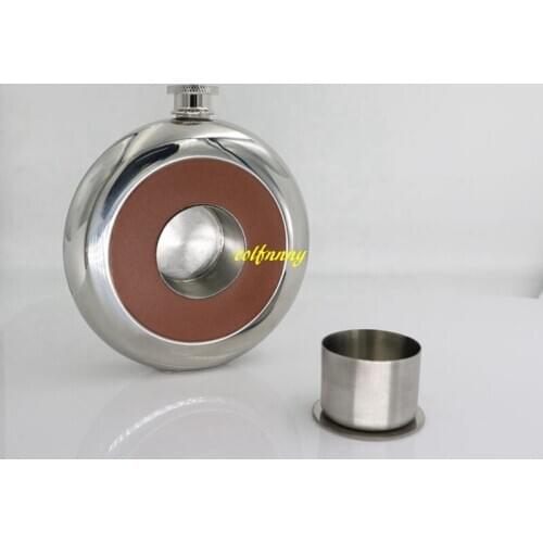 20sets/lot Fast shipping Round Stainless Steel Pocket Flask With Build-in cup 5Oz Hip Flask Mirror Polished Bottles+ free funnel