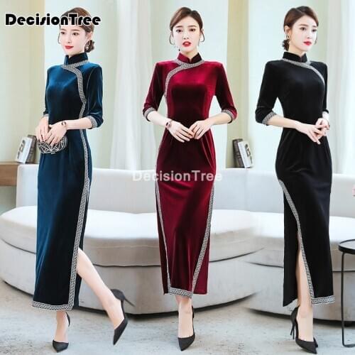 2021 velvet chinese wedding dress women chongsam female chinese traditional dress party qipao vintage chongsam oriental dress