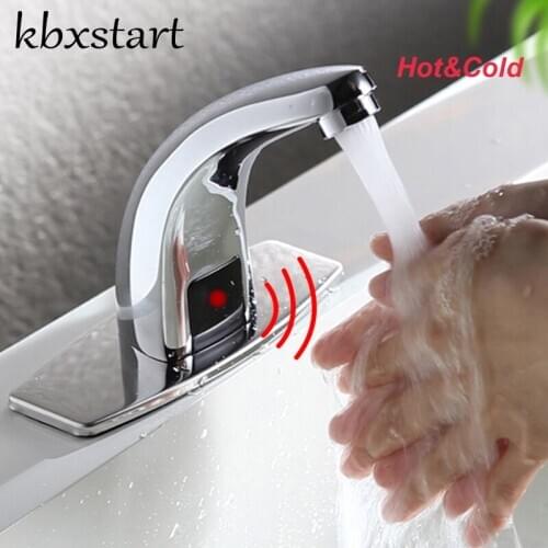 Hot & Cold Bathroom Automatic Touch Free Sensor Faucets water saving Inductive electric Water Tap mixer battery power