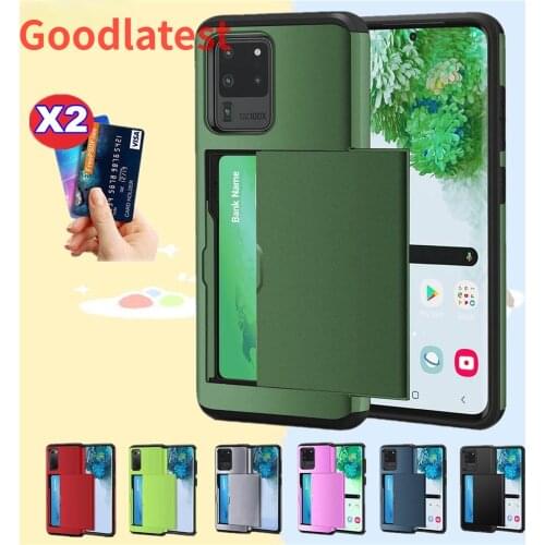 For Samsung S20 FE S21 Ultra S10 e S9 S8 Plus Armor Slide Card Slots Cover For Galaxy Note 20 Ultra 10 Plus 5G 9 8 S7 Edge Case