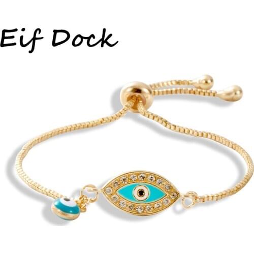 Eif Dock Fashion Adjustable Gold Color Chains Charms Evil Eye Bracelets Supplies For Women Greek Eye Hamsa Fatima Bracelets