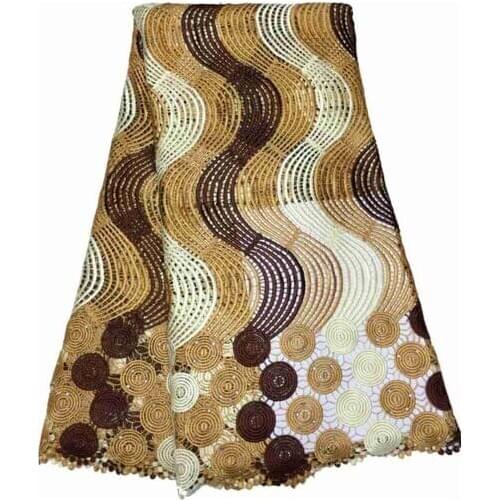 New African Lace Fabric Guipure Mest Polyester Gold Color Heavy Good Quality Dubai For Sewing Wedding Dress