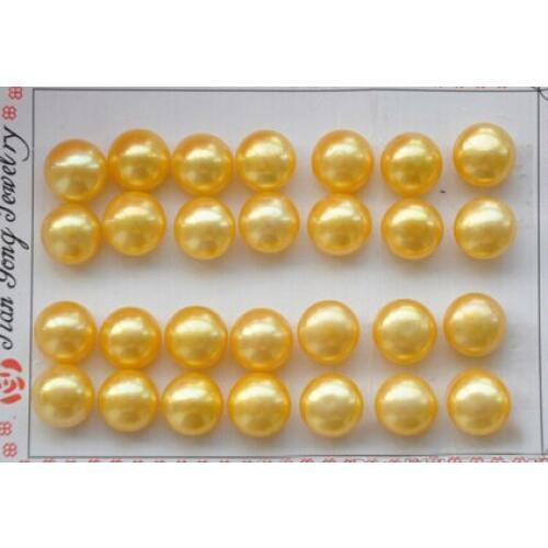 Wholesale 14pair 10-11MM GOLDEN ROUND FRESHWATER PEARL EARRING parts women Ladys Womens Earrings