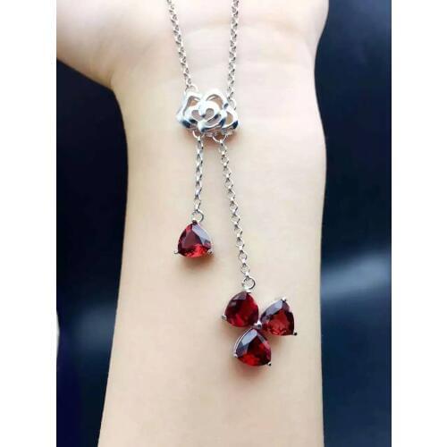 Natural red garnet stone Necklace natural gemstone Pendant Necklace S925 silver Fashion Box triangular women party Jewelry