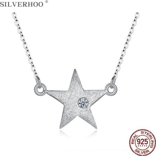 SILVERHOO 925 Sterling Silver Star Necklaces Pendant Shiny Cubic Zirconia Necklace For Women Fine Engagement Jewelry Hot Selling