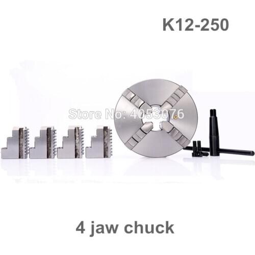 10" Lathe Chuck 4 Jaw Self-Centering K12-250 K12 250mm Four Jaws Chuck Hardened Steel IP65 for CNC Lathe Milling Machine