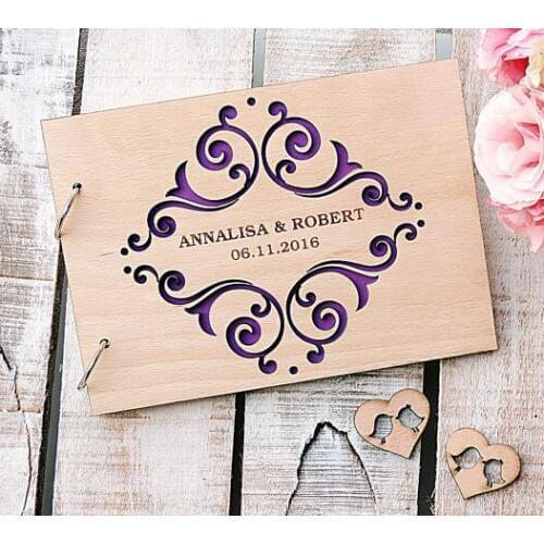 Personalized names date Fancy Scroll wedding guest album engraved Wooden guestbooks baptism baby shower party favors journals