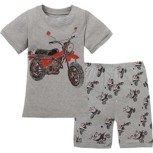 Grey Boy Pajamas Clothes Suit Summer Short Racing Motorcycle Children Pjs Tee Shirt Pant 2-Pieces Sleepwear Boys Tops 2-7 Years