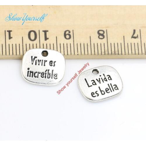 20pcs/lot Antique Silver Plated la vida es bella Charms Pendants for Necklace Jewelry Making DIY Handmade Craft 11x13mm