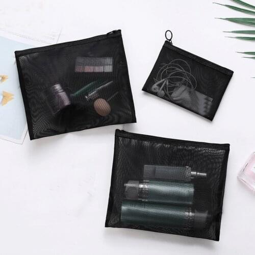Portable Black Mesh Storage Cosmetic Bag Bathroom Toiletry Pouch Women Men Outdoor Travel Transparent Makeup Bag Pouch