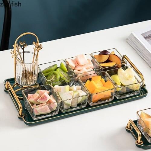 Luxury Glass Snack Platter Fruit Plate Festival Living Room Coffee Table Decoration Household Divided Dried Fruit Dessert Plate
