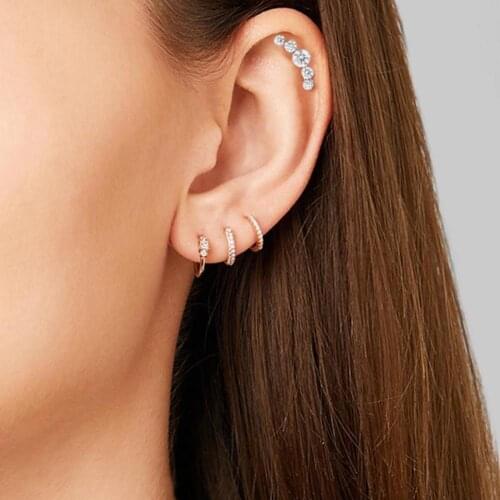 1PCS Five Diamond Ear Bone Nails Stud Earring Zircon Piercing Ear Bone Bar Stud Ear Steel Nail K5C9