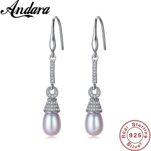 Fashion Brand Zircon & Freshwater Pearl Earrings 925 Sterling Silver Jewelry Drop Earrings For Women 3 Color